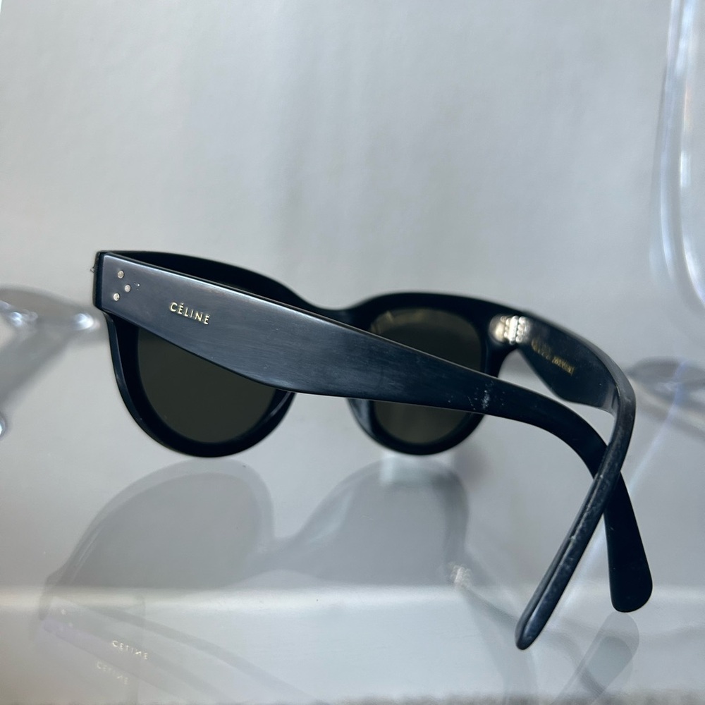 Celine black sunglasses with green lens and gold Celine stamp